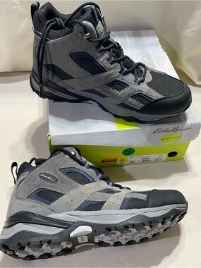 Eddie Bauer Mens Canyon Grey Leather Waterproof Mid Hiking Trail Boots Size 9
